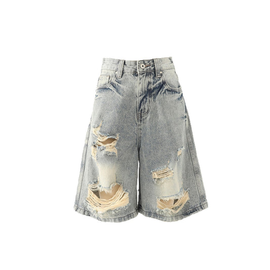 Retro High Waist Denim Shorts for Women - Loose Straight Leg Slim Fit