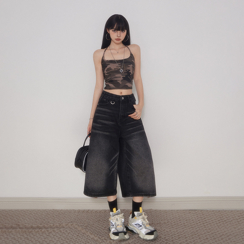 Women's Casual Loose Slimming Pear-Shaped Denim Mid-Length Trousers