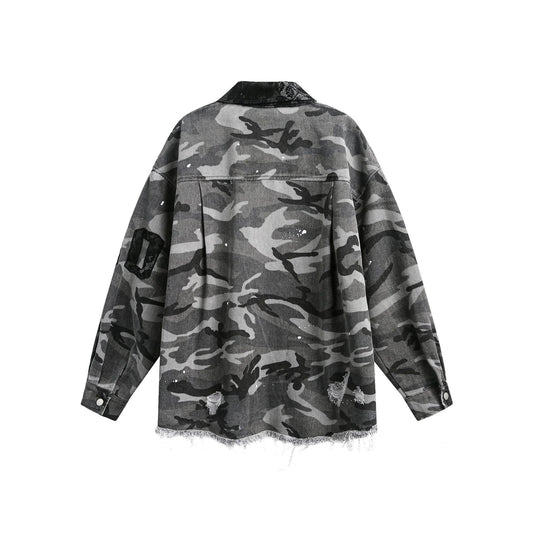 Ink Flower Camouflage Collar Unisex Shirt