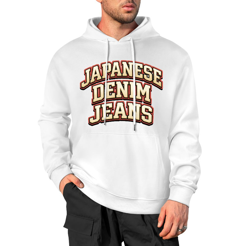 Japanese Denim Jeans University Hoodie 100% Cotton - White
