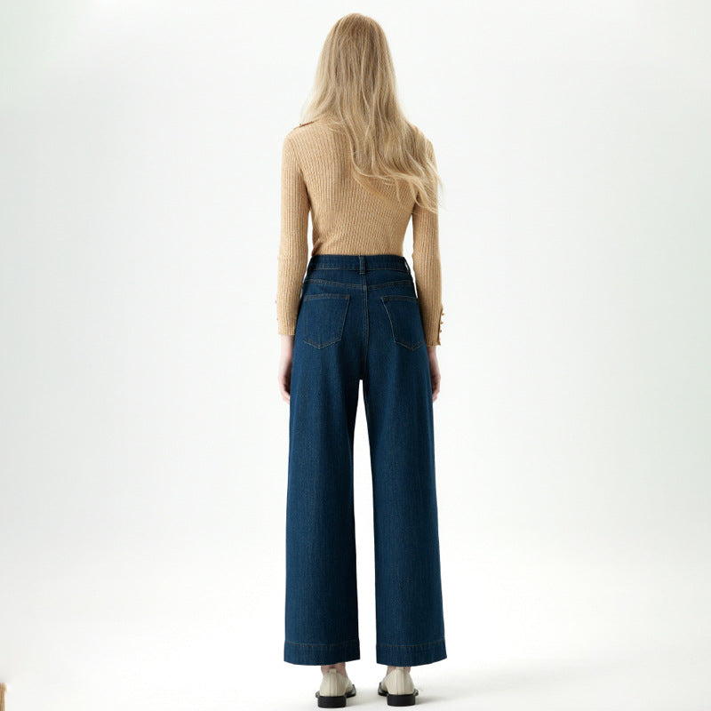 Women's Vintage Wide-Leg High-Waisted Jeans - Denim Blue