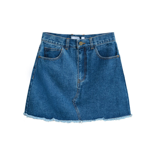 Women's Durable Frayed A-Line Denim Skirt