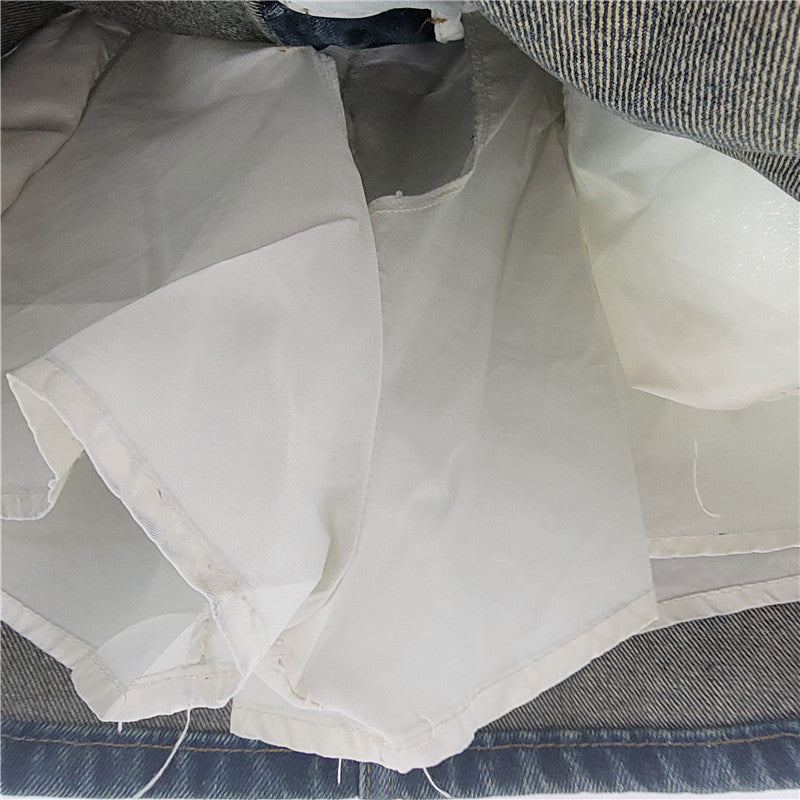 Design Sense Women's High-Waisted A-Line Denim Skirt with Zipper Pockets