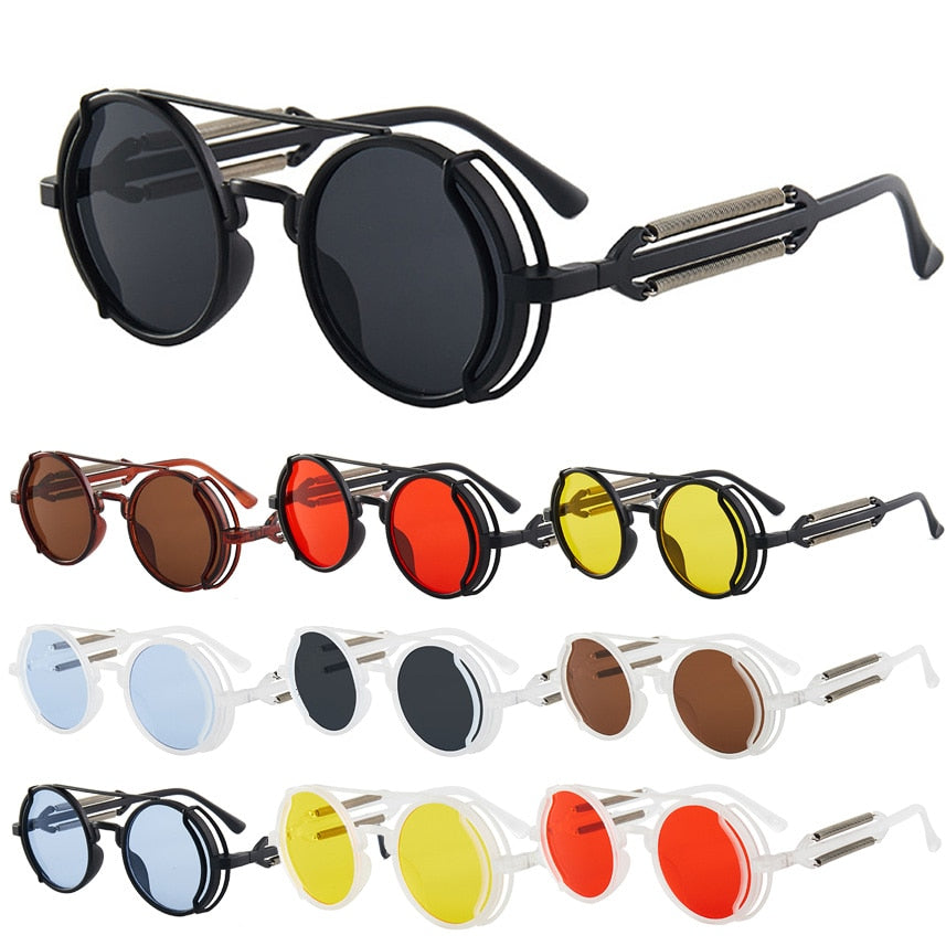 Steampunk Sunglasses UV400 High Quality Colored Lenses Glasses for Men and Women Retro Round Metal Frame Eyewear