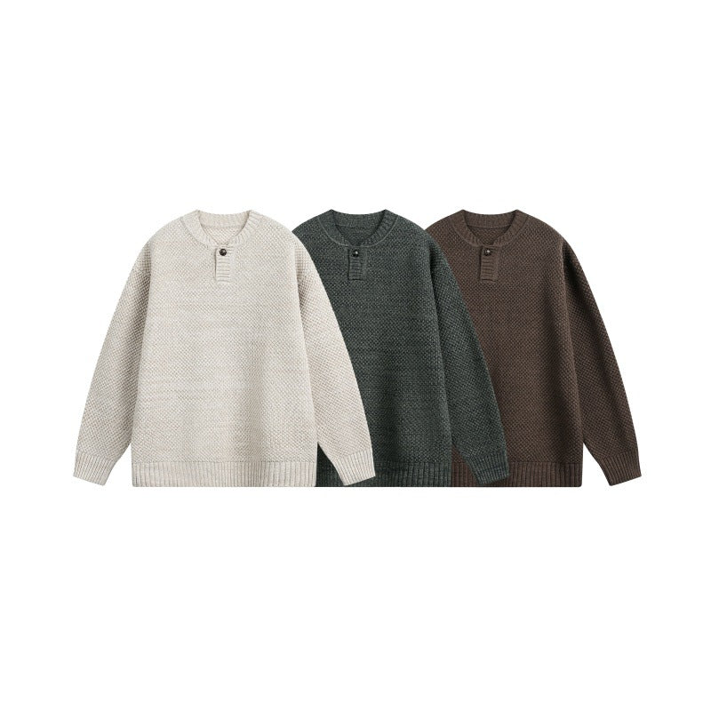 Long Sleeve Knit Sweater Unisex Japanese Retro Minimalist Loose Knitwear