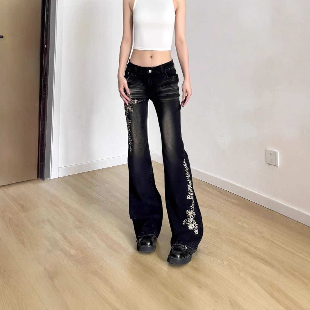 Vintage Rose Embroidered Micro Pull Up Pants