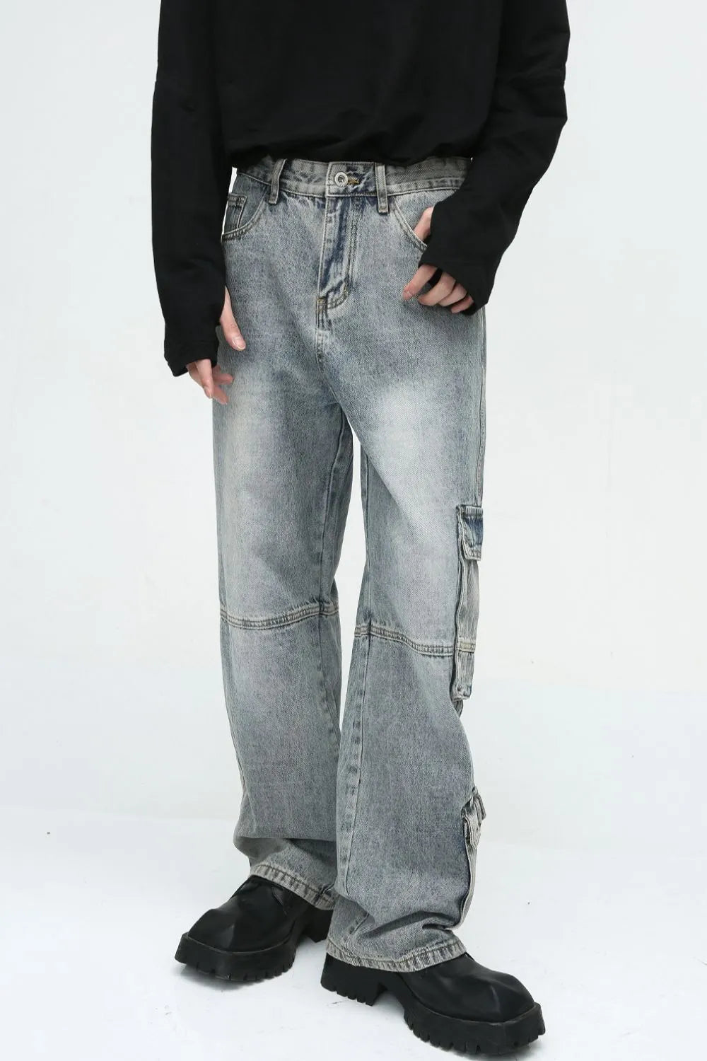 Premium Wide Leg Jeans with Cargo Pockets