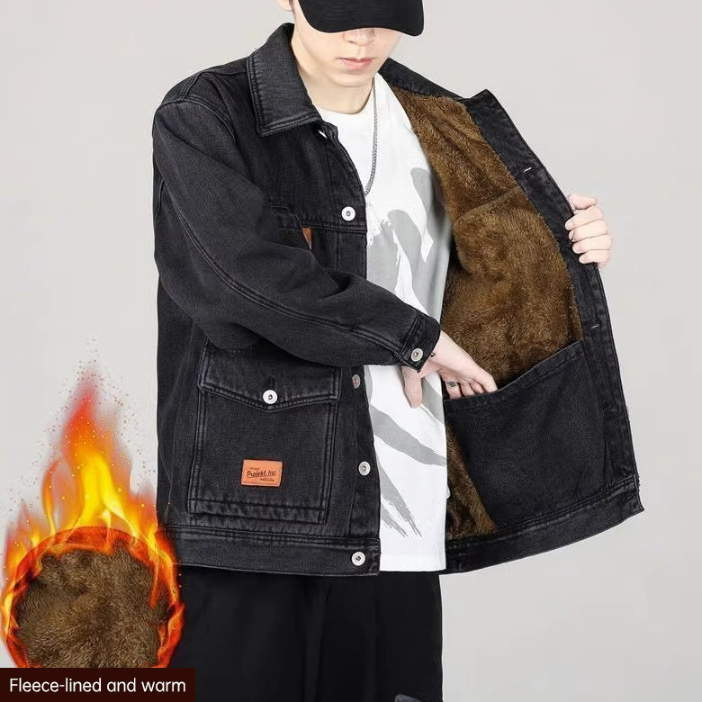 American Style Heavyweight Denim Jacket for Men - Warm Lined Casual Outerwear