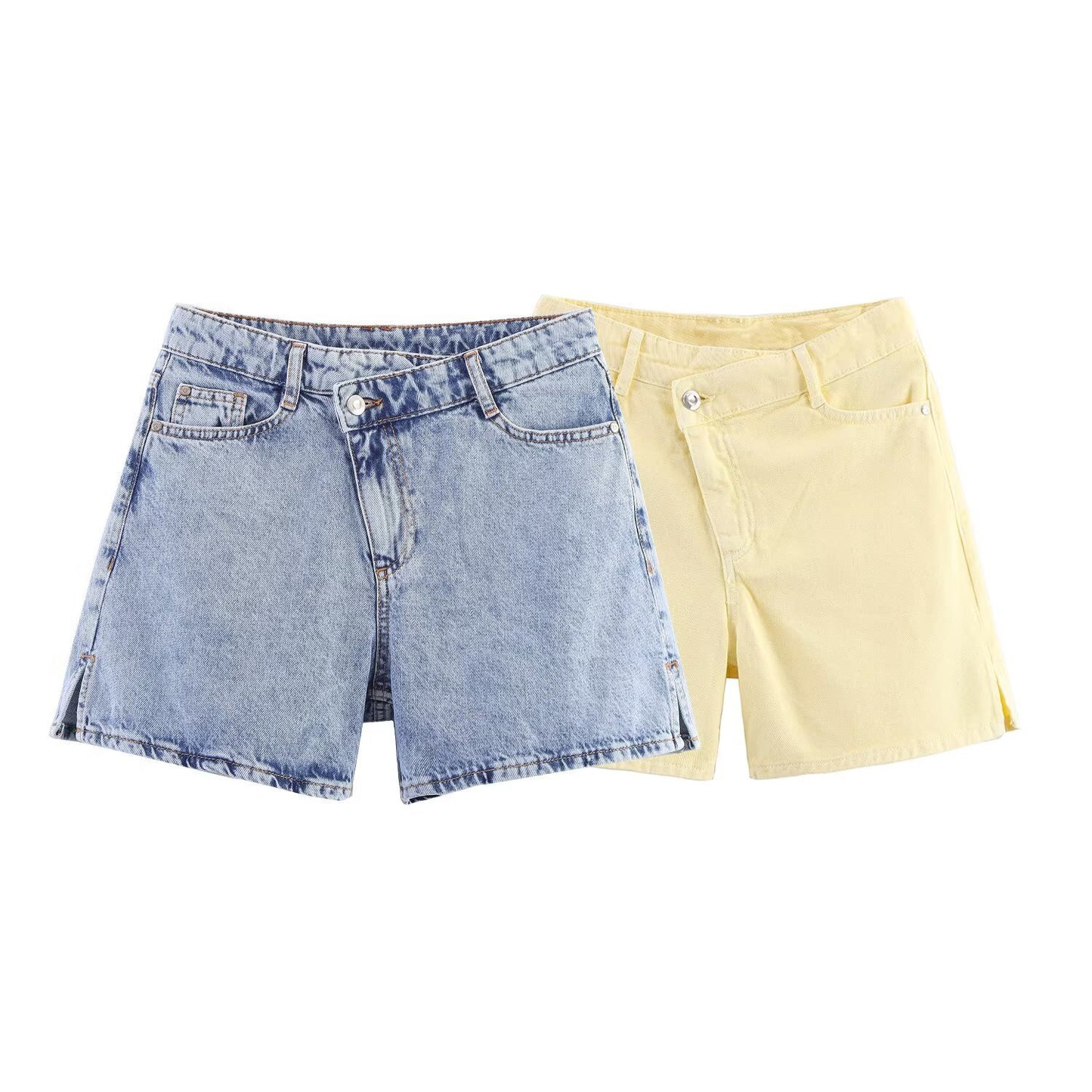 Women's High-Waisted Double-Breasted Denim Shorts