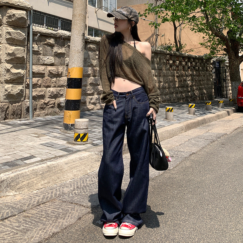 Women's Straight Leg Denim Trousers - Classic Versatile Floor-Length Pants