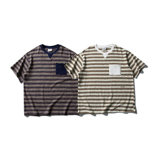 Contrasting Color Loose Fitting Striped Short Sleeved T-Shirt