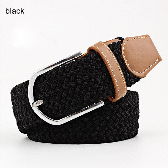 Women’s Striped Elastic Belt - Casual Waist Belt with Pin Buckle