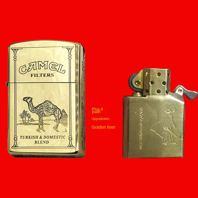 Retro Carved Brass Camel Kerosene Lighter