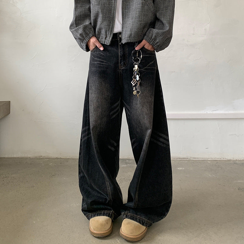 Street Silhouette Distressed Washed Floor Length Wide Leg Pants
