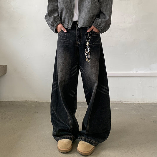 Street Silhouette Distressed Washed Floor Length Wide Leg Pants