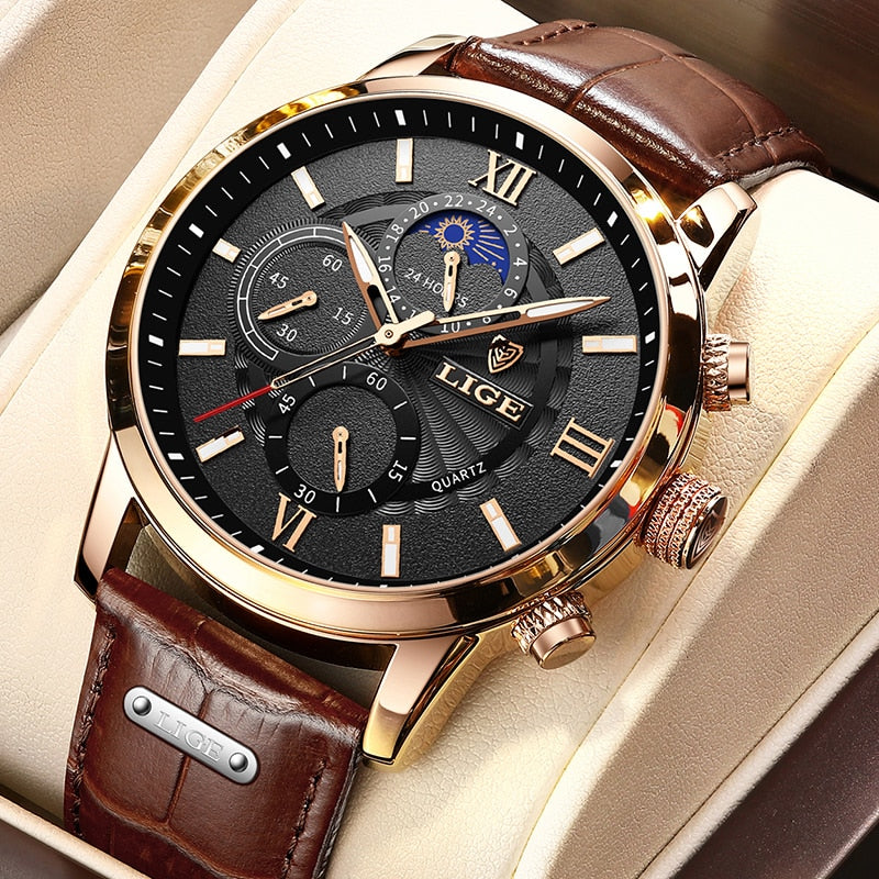 Men's Luxury Wrist Watch - Leather Quartz Waterproof Watch