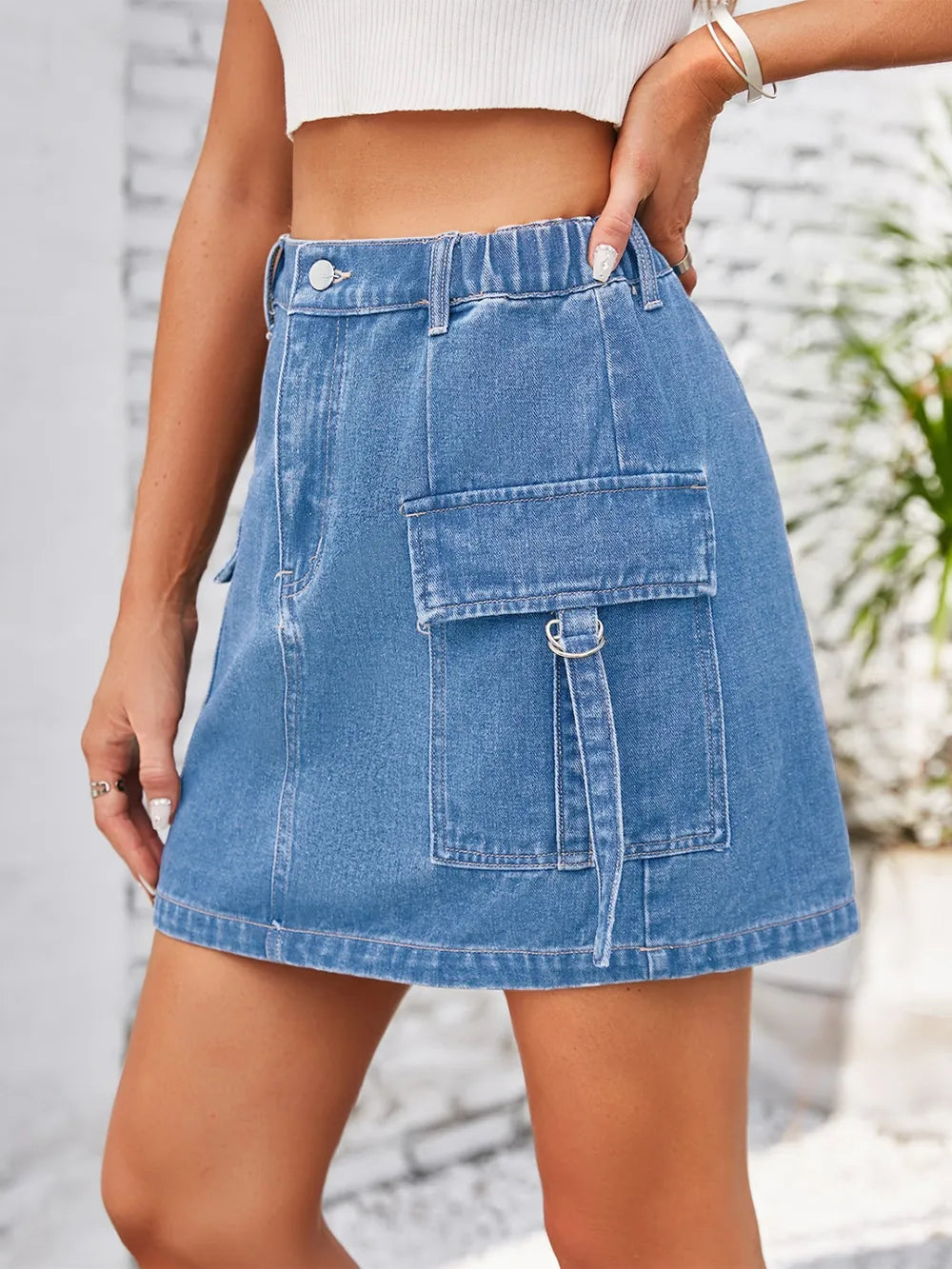 Japanese Denim Button-Up Skirt with Pockets