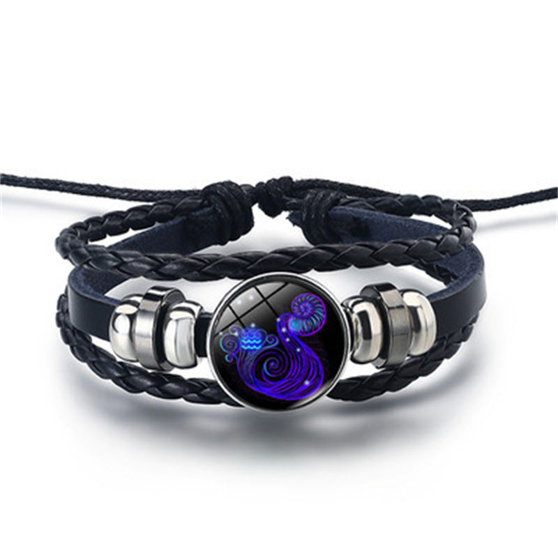 Zodiac Signs Glow Leather Bracelet