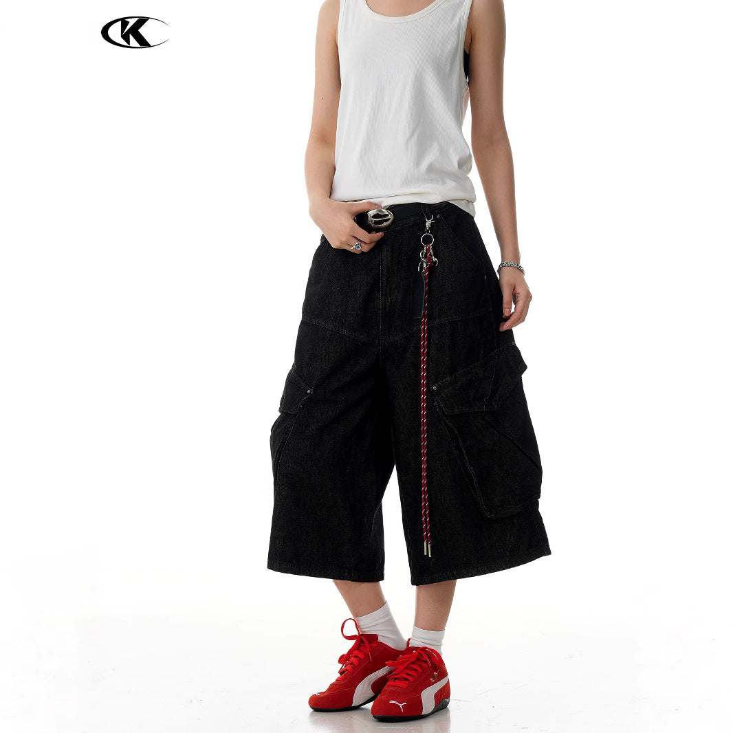 Unisex Straight Fit Denim Pants with Multiple Pockets