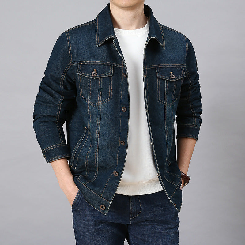 Casual Men's Denim Jacket with Fleece Lining