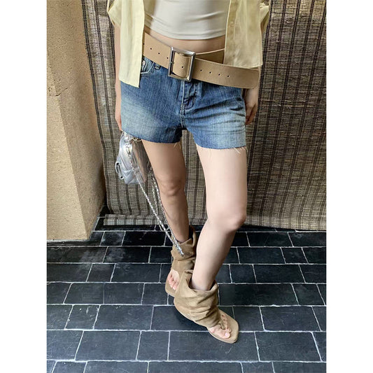 Sweet and Spicy Women's Denim Shorts - Versatile Retro Frayed Hem Pants