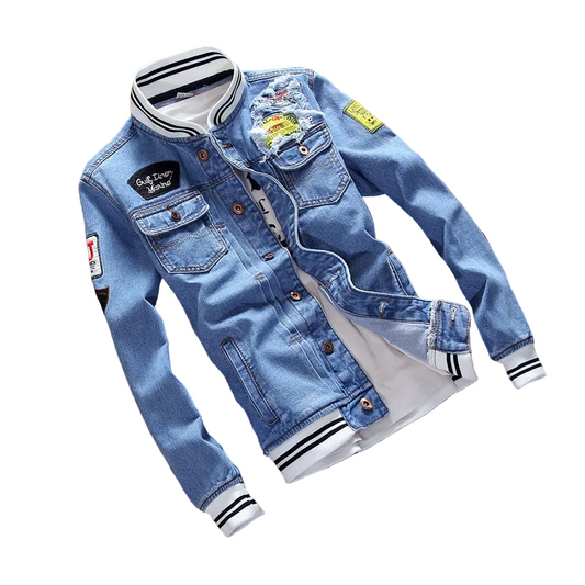 Stylish Casual Loose Fit Denim Jacket for Youth - Men's Large Size