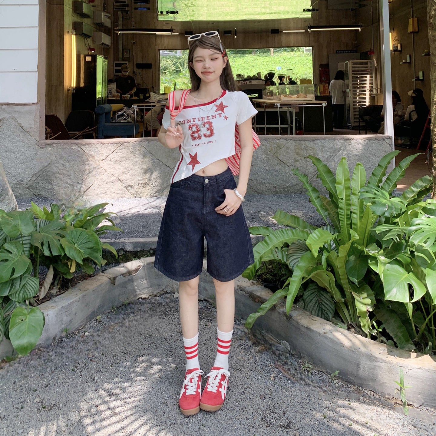 High Waist Straight Leg Denim Shorts for Women