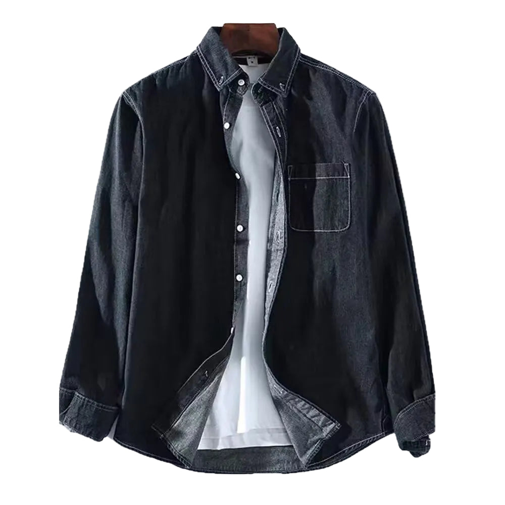 Men's Long Sleeve Denim Shirt Jacket for Spring and Autumn
