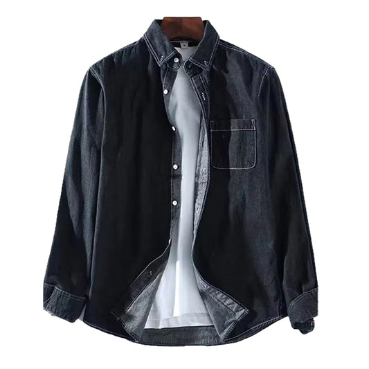 Men's Long Sleeve Denim Shirt Jacket for Spring and Autumn