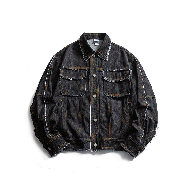 Washed Raw Edge Casual Denim Jacket for Men and Couples