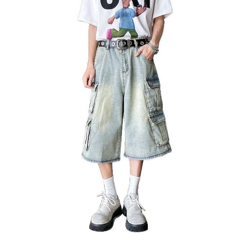 Retro Distressed Wide Leg Seven Quarter Pants