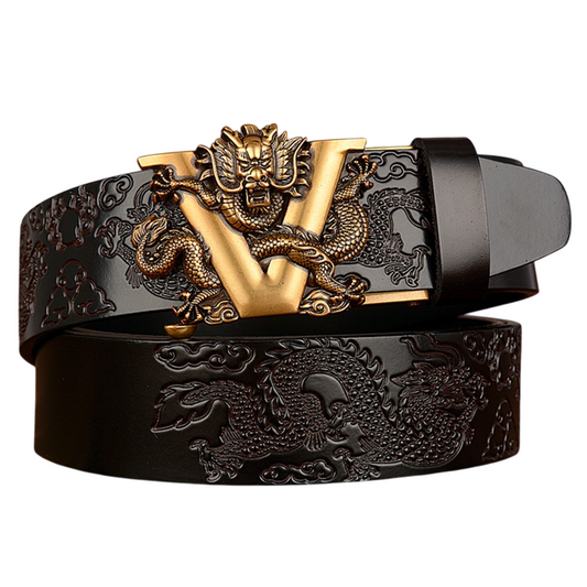 Chinese Dragon Belt Cowskin - Genuine Leather Belt  - Automatic Buckle