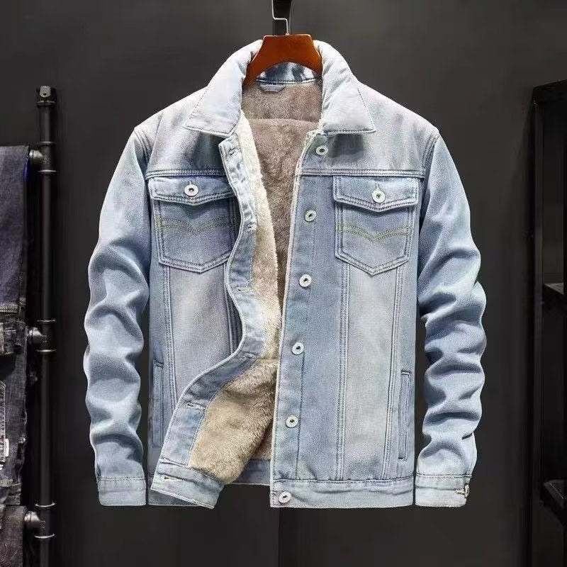 Fleece-Lined Thickened Denim Jacket for Men - Casual Outerwear