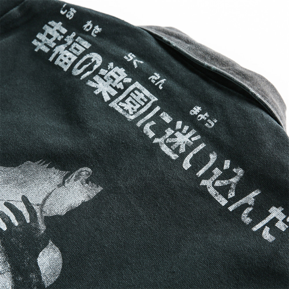 Men's Dark Character Print Canvas Jacket - Retro Punk