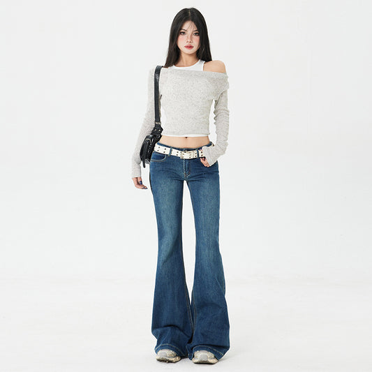 Spicy Girl Flared Jeans - Women Low Waist Slim Fit Elasticity Leggings