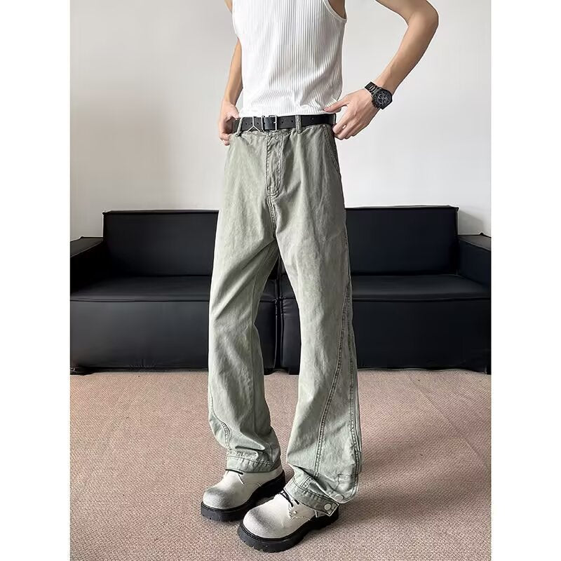 Washed Loose Button Design Slimming Straight Leg Pants