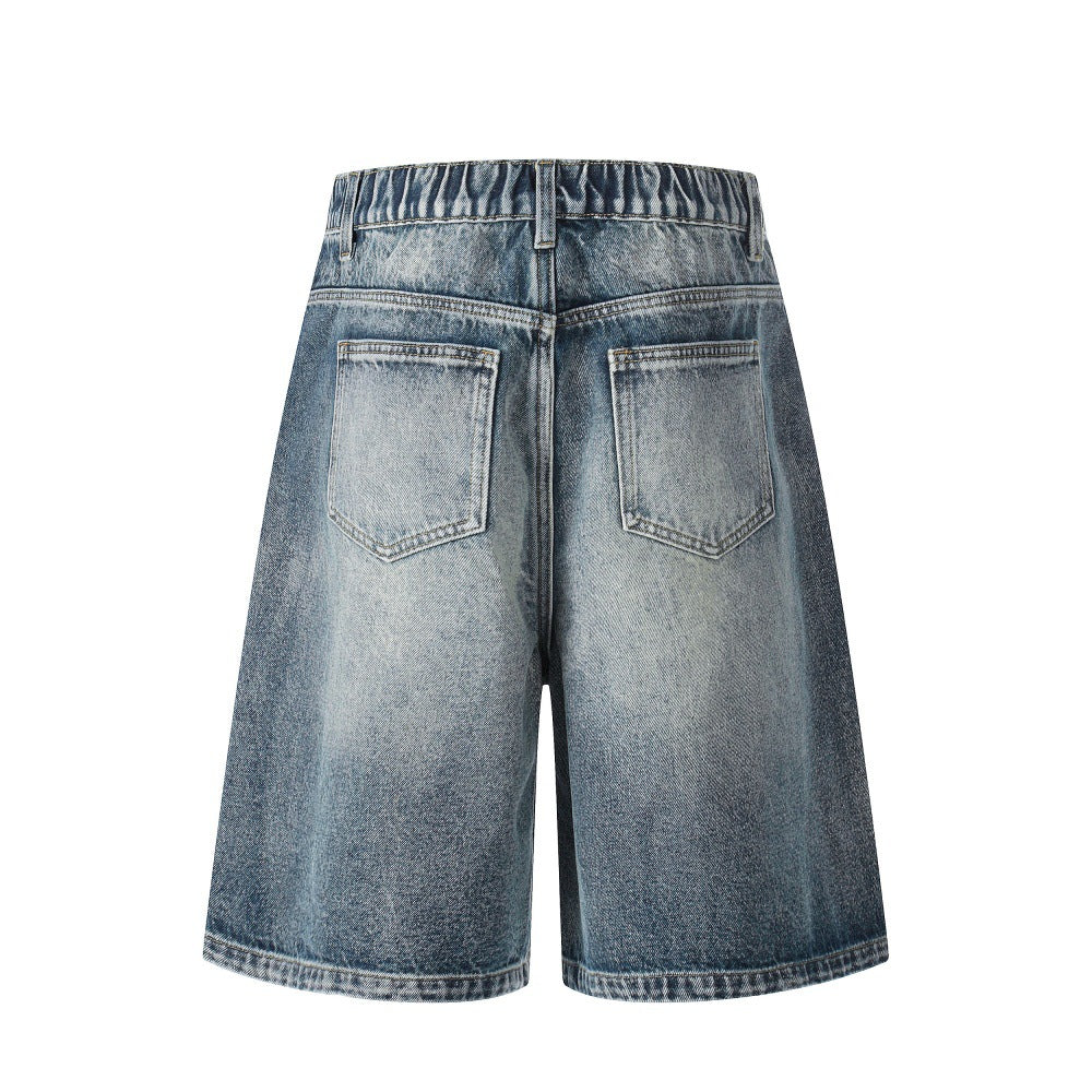 Washed Cotton Denim Shorts — Loose Fit Mid Rise Streetwear Blue