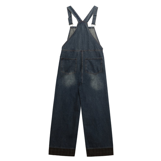 Retro Letter Embroidery Washed Denim Overalls for Unisex - Loose Slimming Jumpsuit