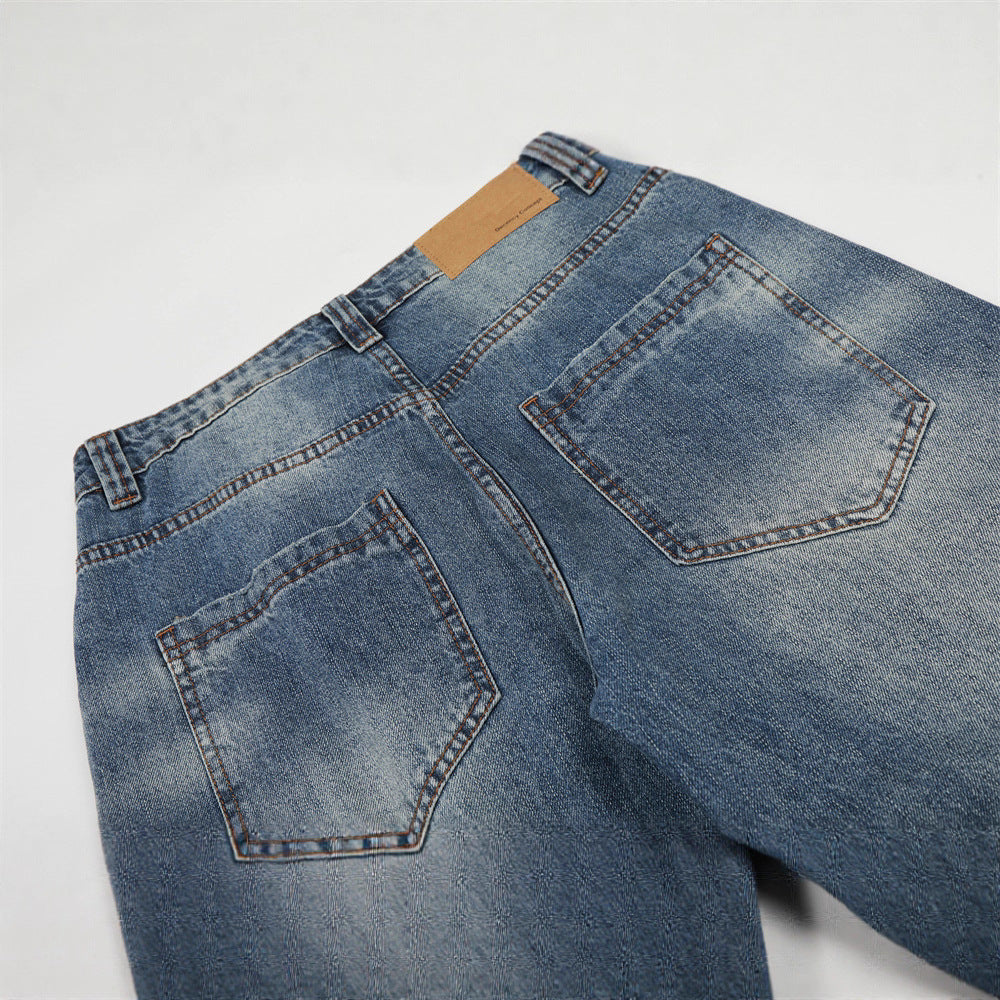 Men's Jeans, Distressed Catwhisker Slash Cut, Loose Fit, Wide Leg