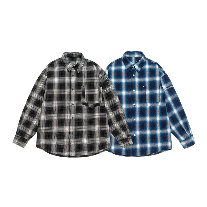 Pocket Design High-Grade Loose Plaid Shirt Men