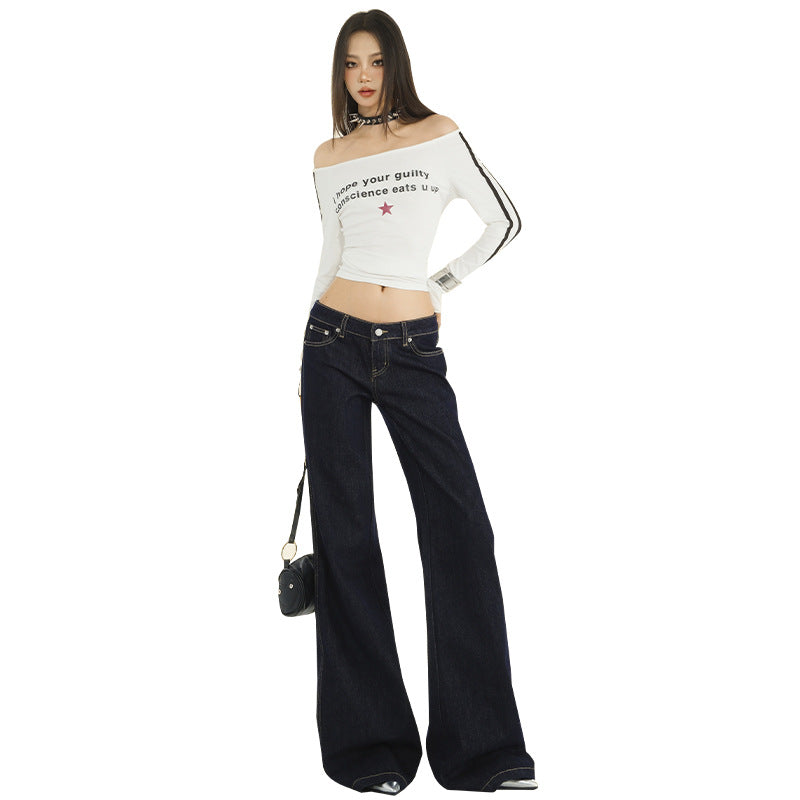 Women's Wide-Leg Denim Pants - Spicy Low-Waist Loose Straight Floor-Length Trousers