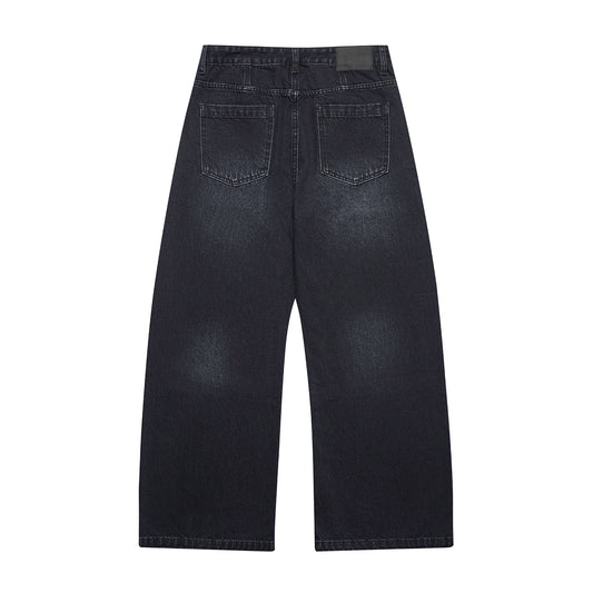 Washed Distressed Wide-Leg Straight Leg Denim Pants - Premium Japanese Denim