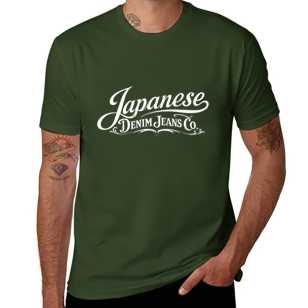 Japanese Denim Jeans Co. Men's  Short Sleeve Cotton T-Shirt - Army Green