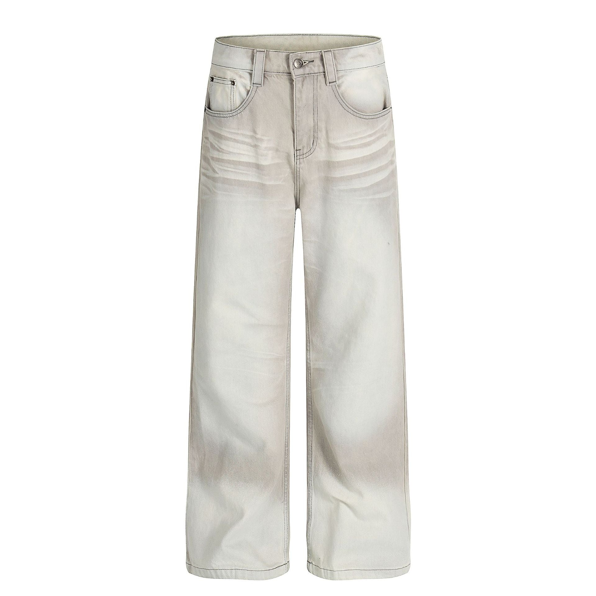 Vintage Unisex Trendy Washed Nostalgic Color High-End Design Men's Loose Straight-Leg Jeans
