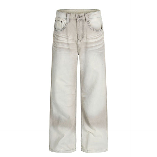 Vintage Unisex Trendy Washed Nostalgic Color High-End Design Men's Loose Straight-Leg Jeans