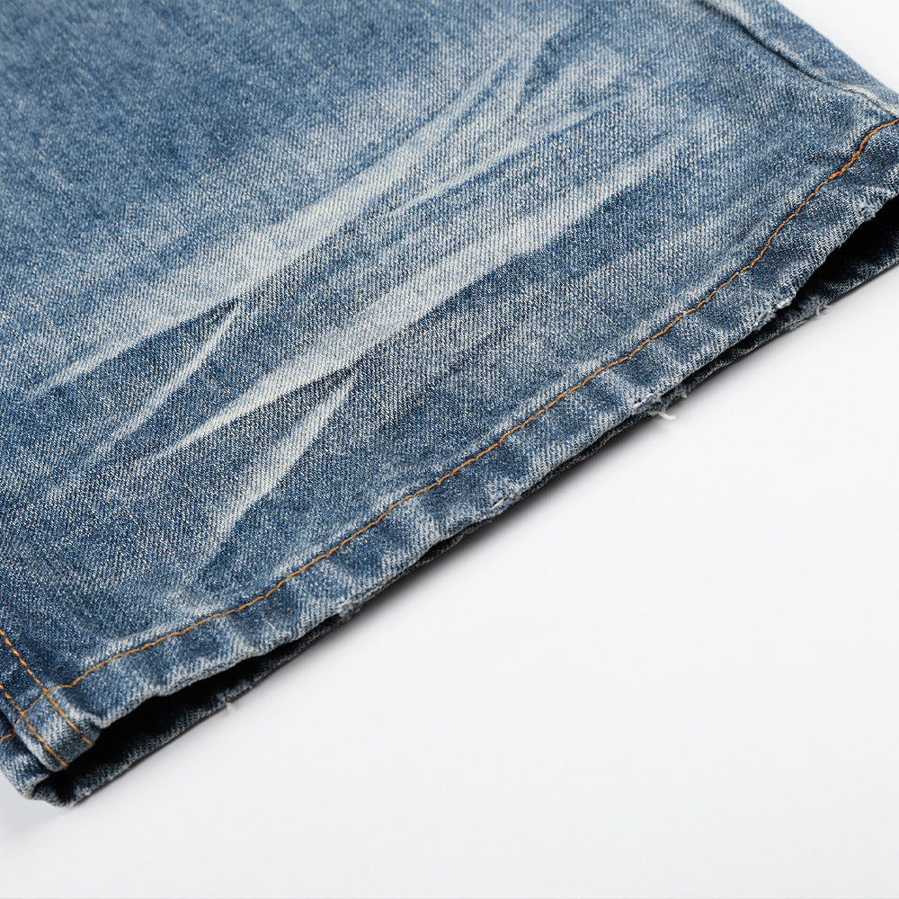Gradient Washed Denim Pants — Straight Leg Mid Rise