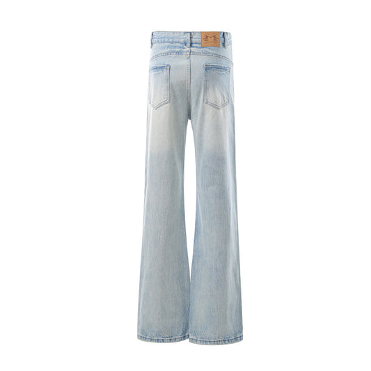 Washed Denim Bell Bottoms For Men — Full Length Mid Waist, Zipper Fly