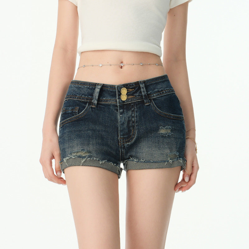 Women's Distressed Denim Shorts - Bodycon Hot Pants