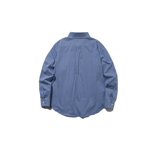 Minimalist Basic Patch Pocket Loose Casual Small Checkered Long Sleeve Shirt Men