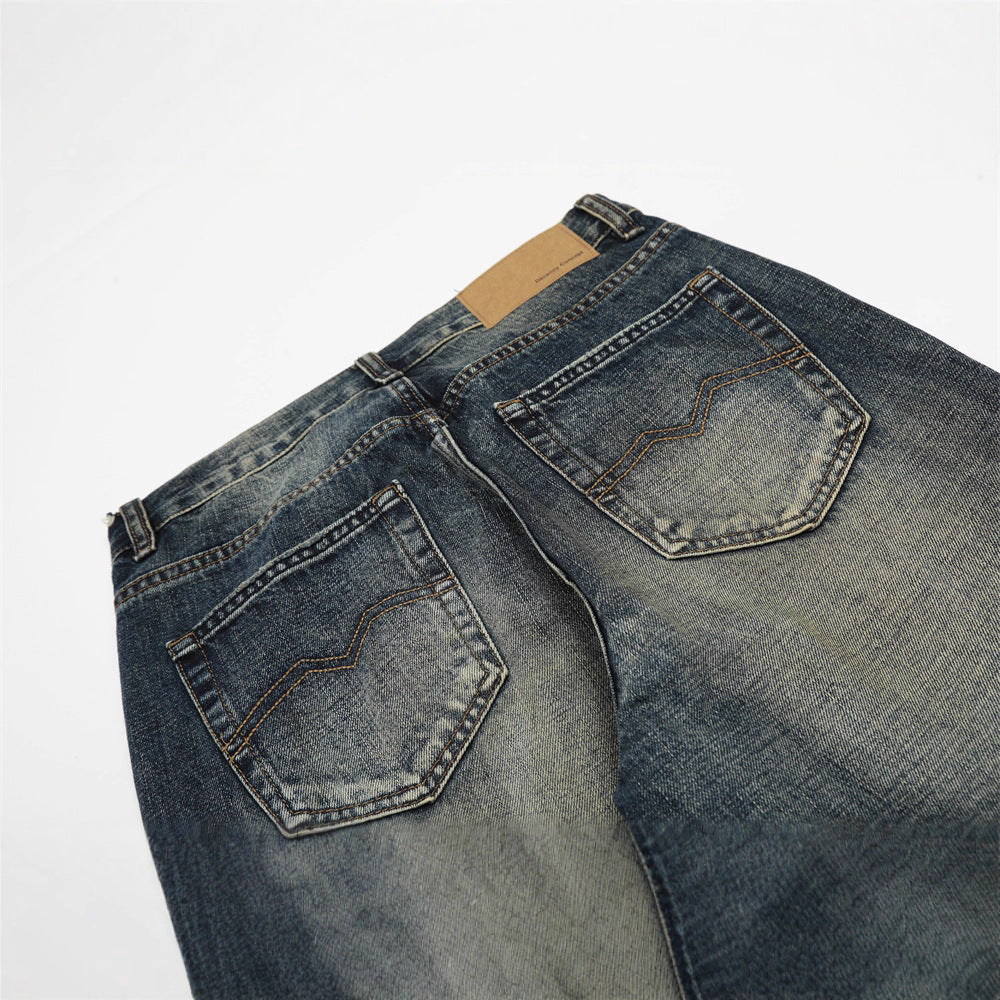 Men's Denim Jeans, Distressed Faded Straight Leg, Casual Loose Fit,  Pants